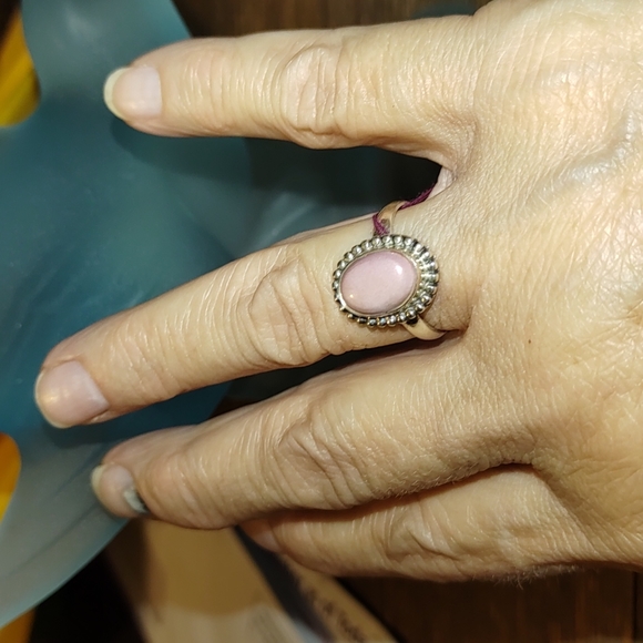 New Sterling silver Pink Peruvian Opal Ring Size 7.5 - Picture 7 of 7